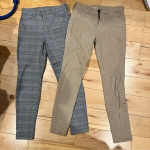 2 Pairs of American Eagle Stretchy Pants in Plaid and Tan